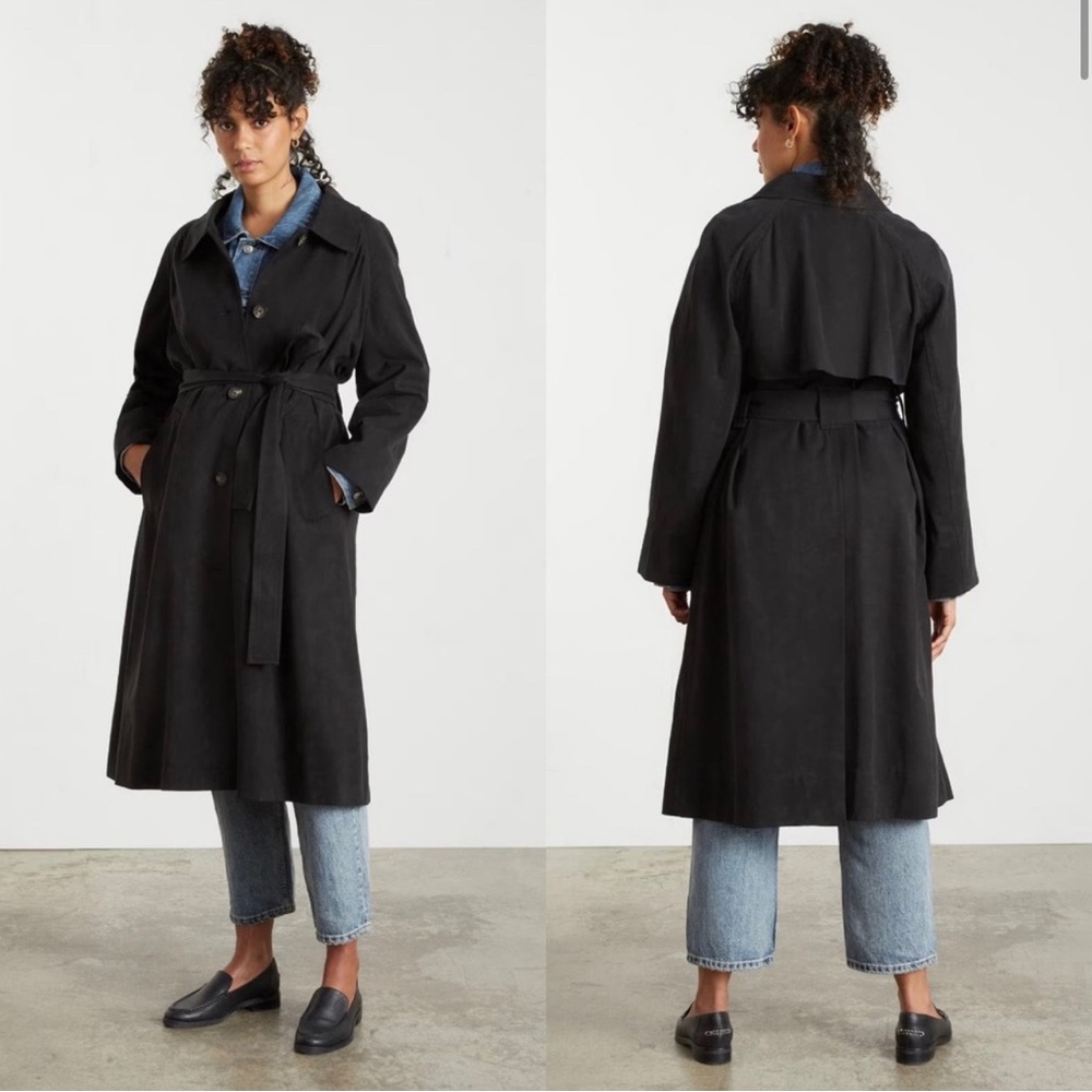 Everlane The Gathered Drape Trench Coat in Black - Size Small Like New!